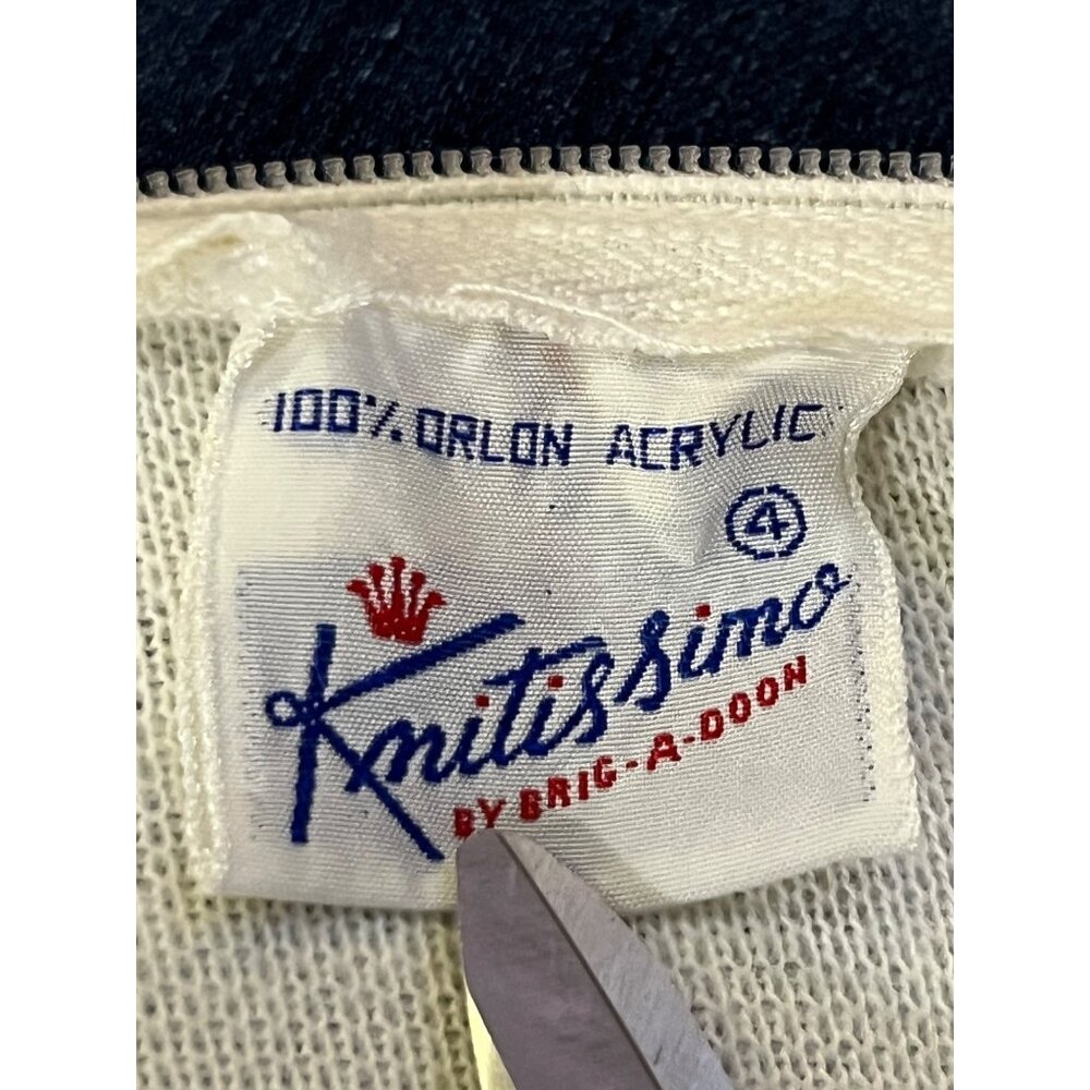 Vintage Knitis Simo Little Girls Knit Dress Size 4 Cream Blue Pleated Used - Picture 8 of 15